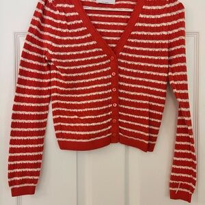 Old Navy Red and White Striped Cardigan